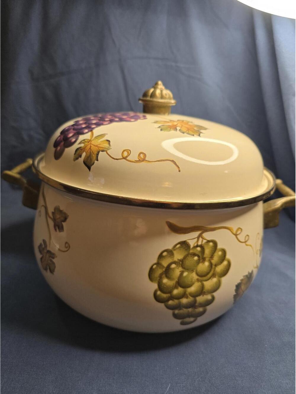 Vintage Porcelain Casserole Brass Handles Villa Grande Tabletops Unlimited